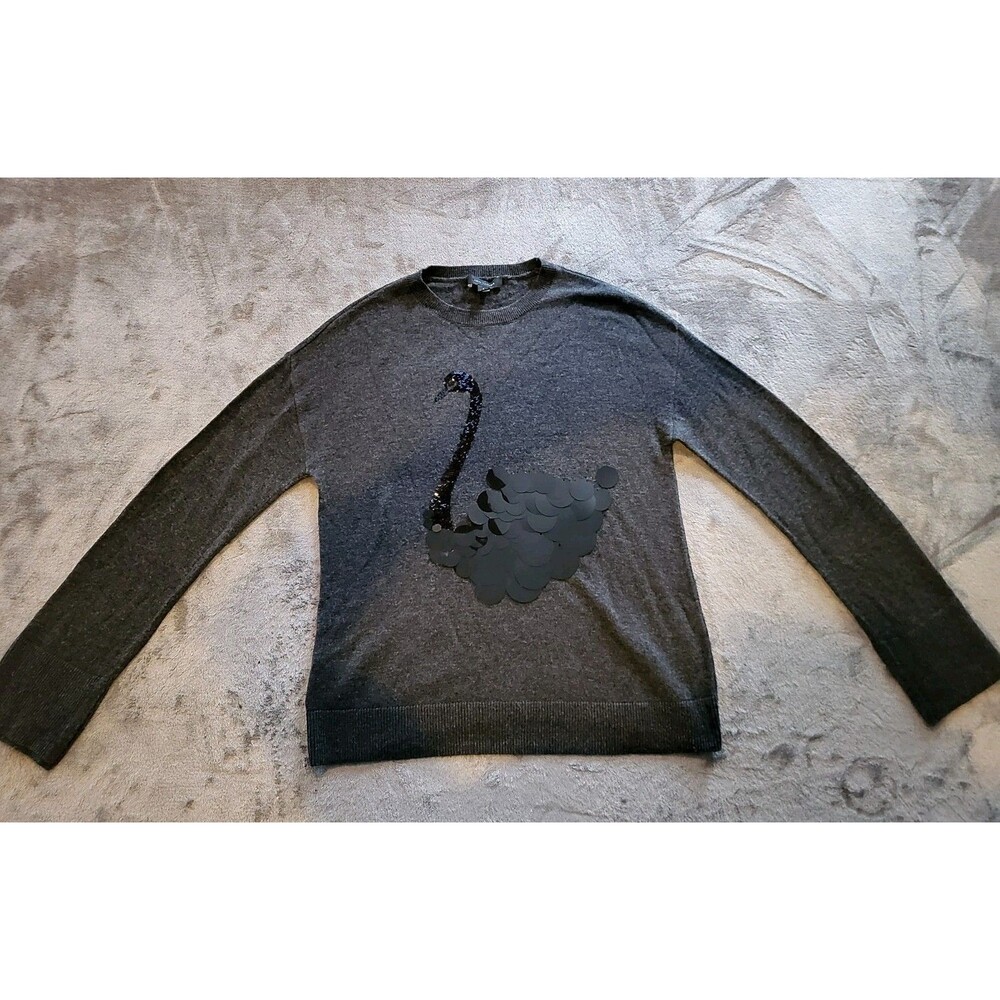 Retail $98 Ann Taylor Swan Sweater Women's Gray Sequin Wool Blend